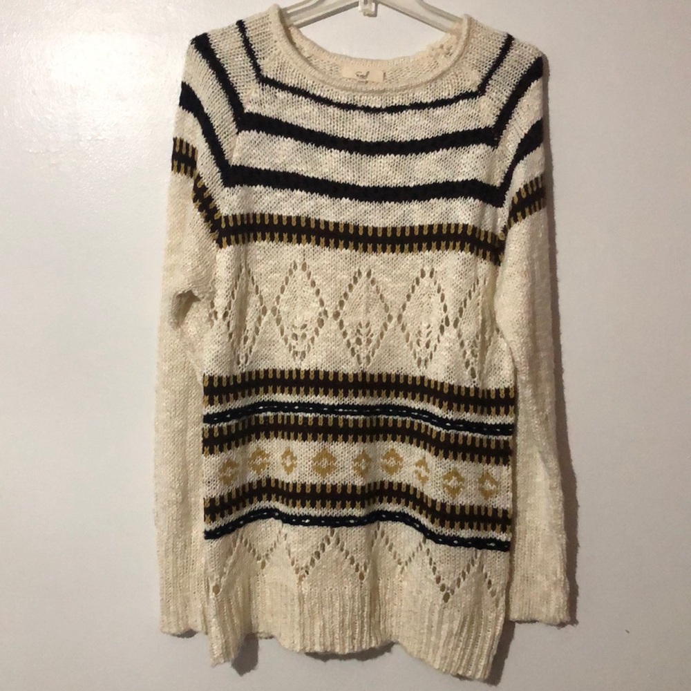 EASEL LOS ANGELES Multi Pattern Cream Open Knit Sweater S/M